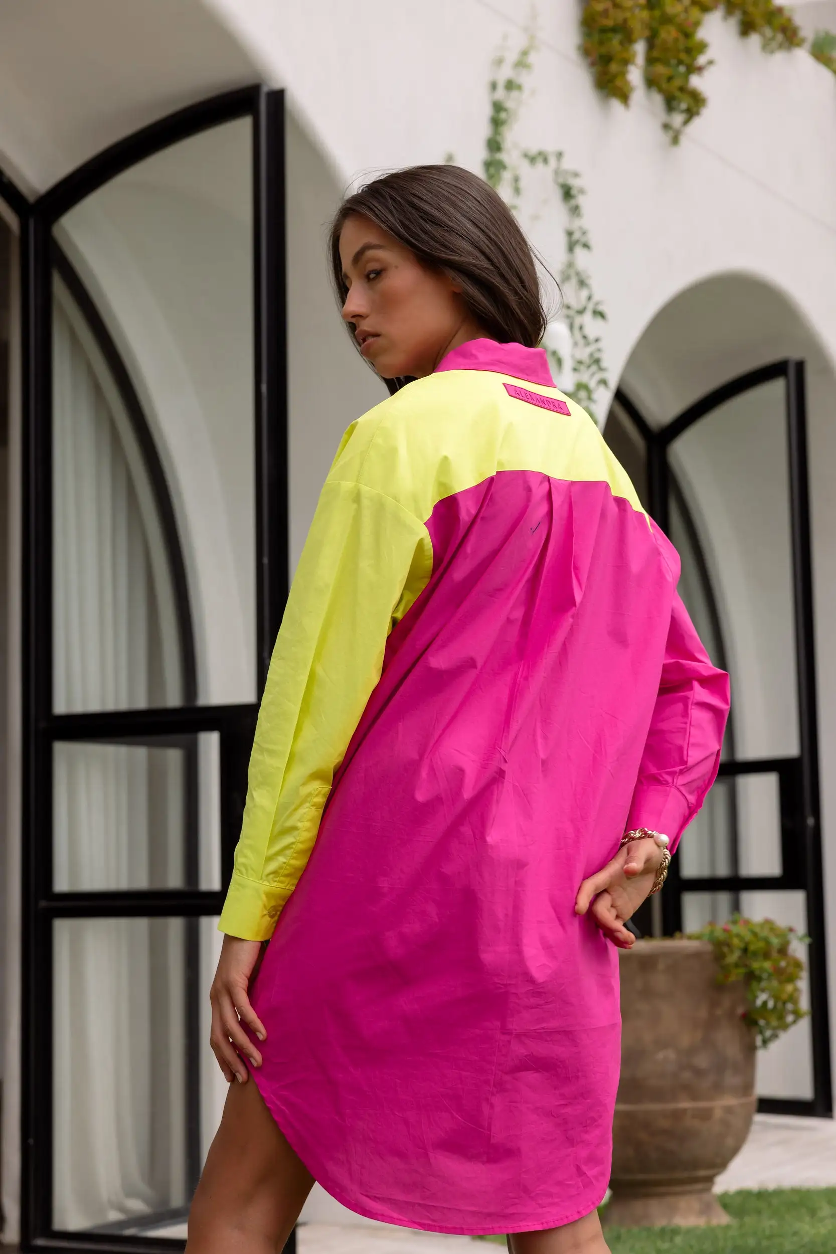 SOLIEL Dress Hot Pink & Yellow