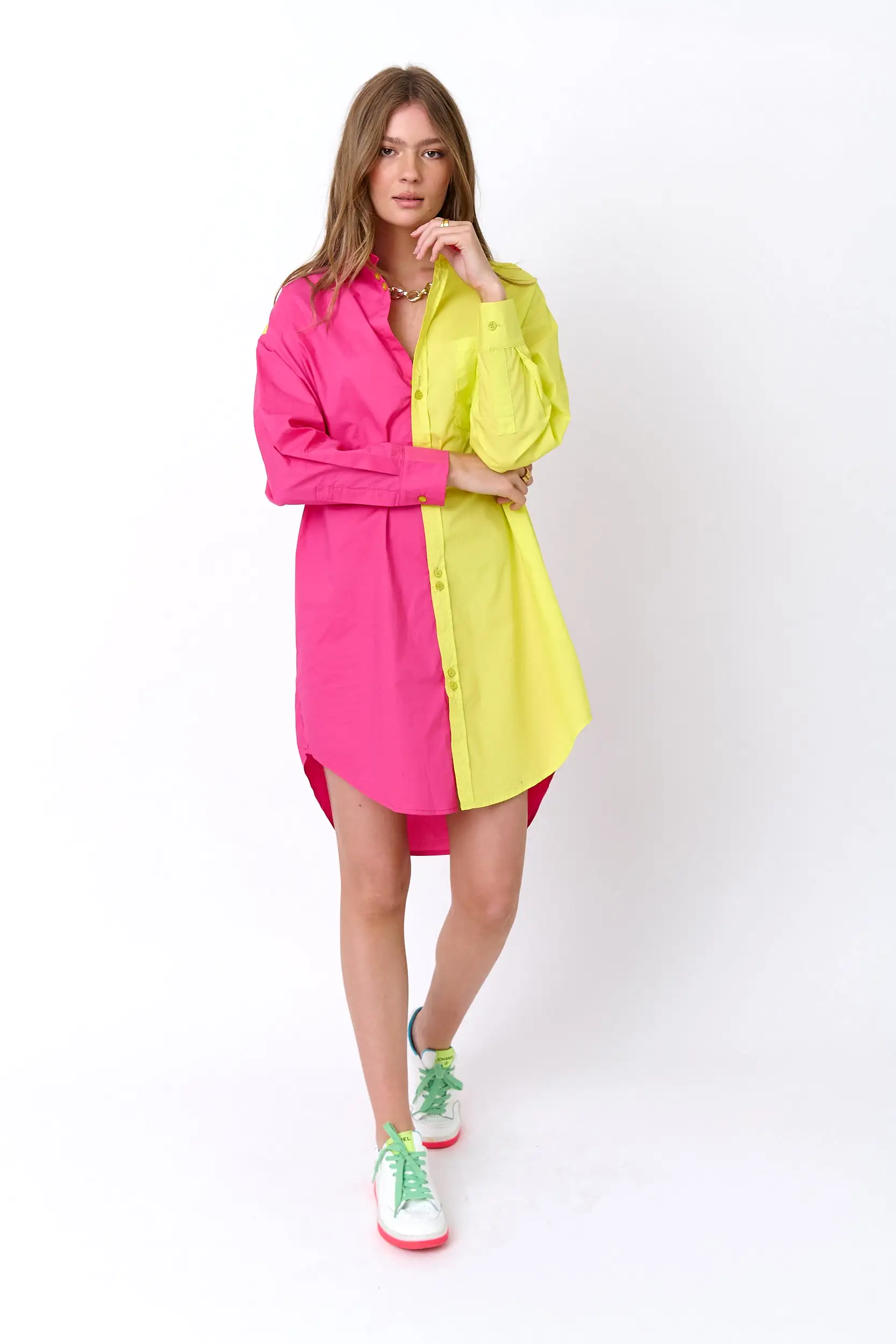 SOLIEL Dress Hot Pink & Yellow