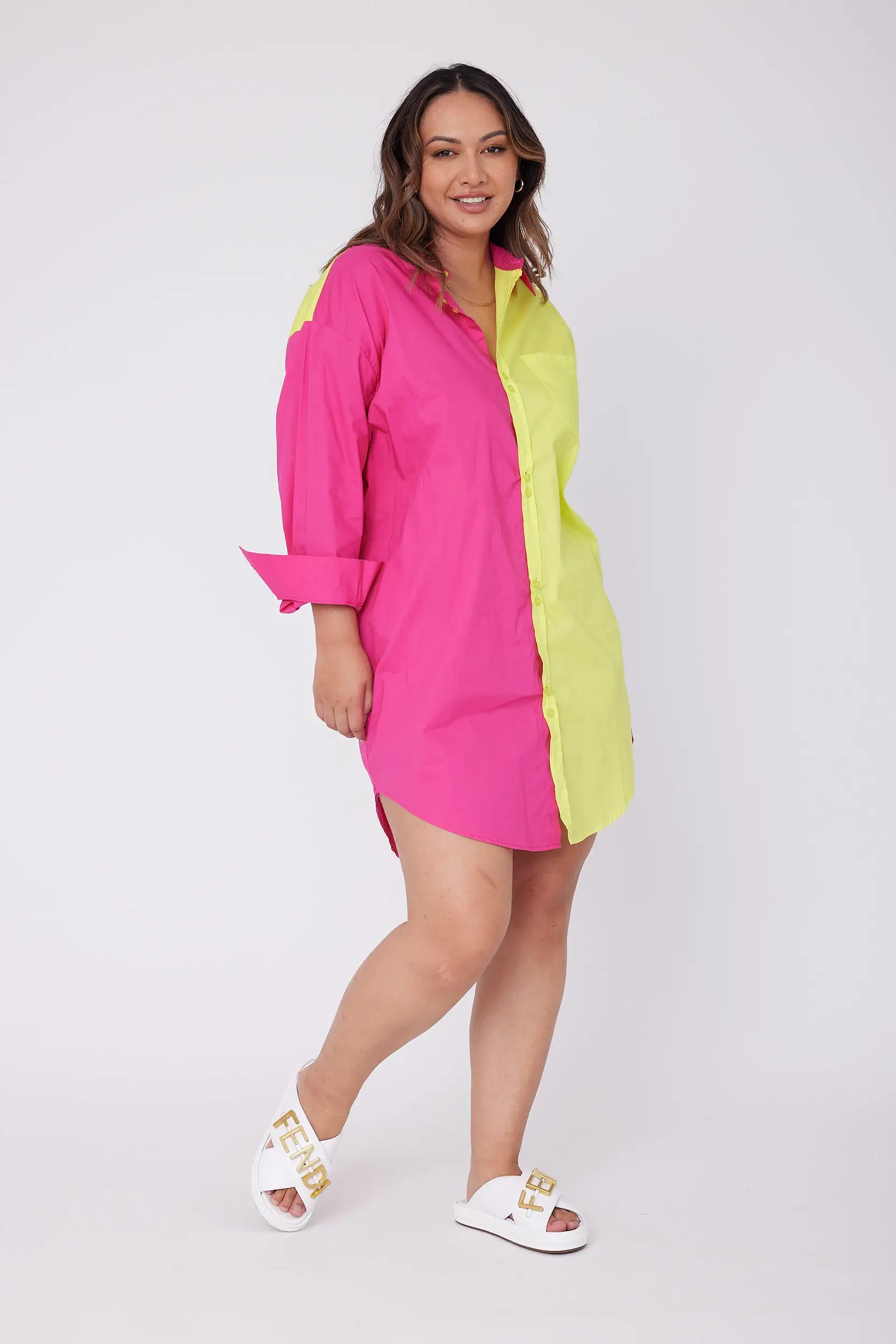 SOLIEL Dress Hot Pink & Yellow