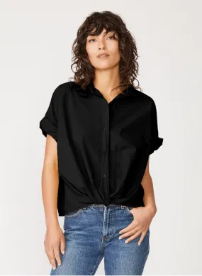 Stateside Poplin Short Sleeve Front Twist Button Up Shirt in Black