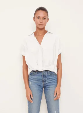 Stateside Poplin Short Sleeve Front Twist Button Up Shirt in White