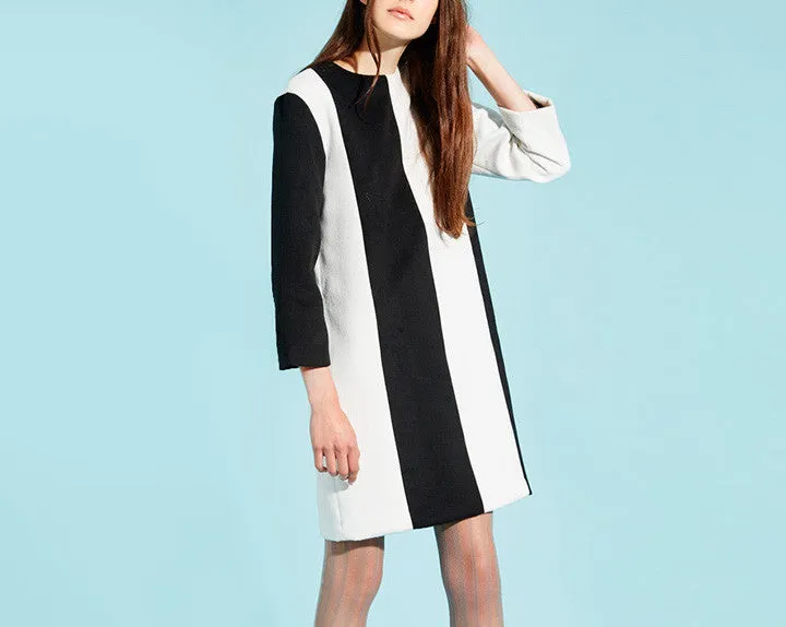 STRIPE WOOL DRESS BLACK IVORY