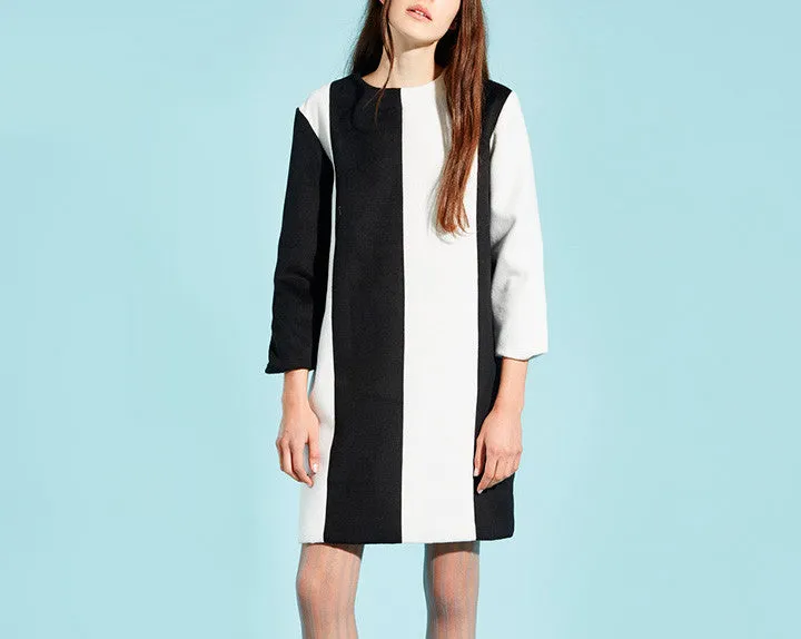 STRIPE WOOL DRESS BLACK IVORY