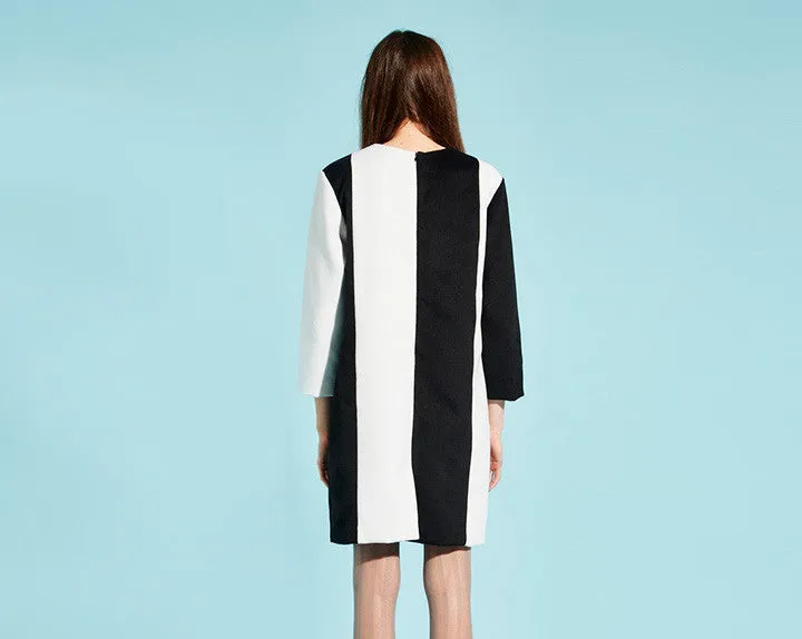 STRIPE WOOL DRESS BLACK IVORY