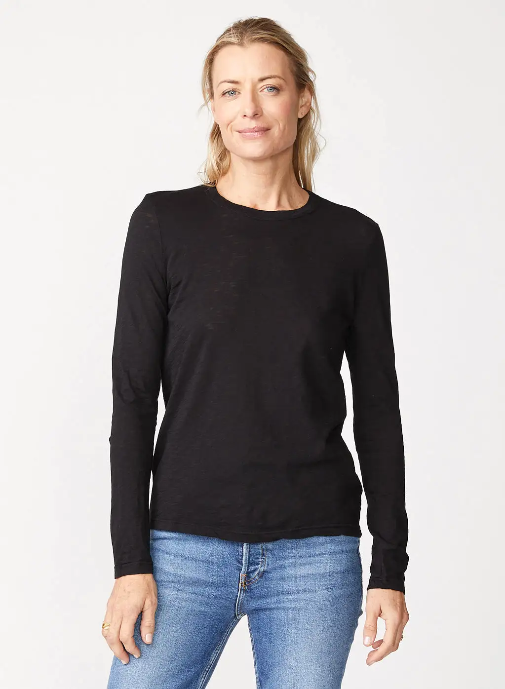 Supima Slub Jersey Long Sleeve Crew in Black