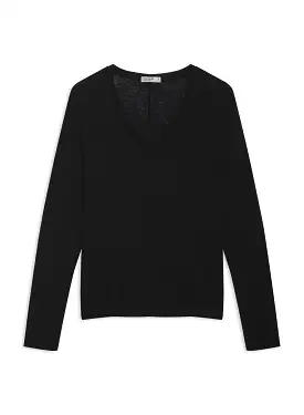 Supima Slub Jersey Long Sleeve V-Neck in Black