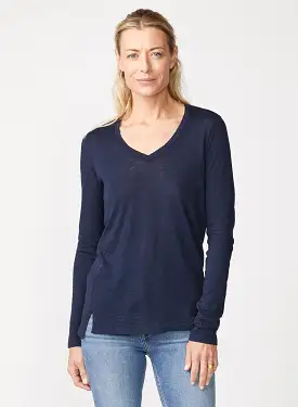 Supima Slub Jersey Long Sleeve V-Neck in New Navy