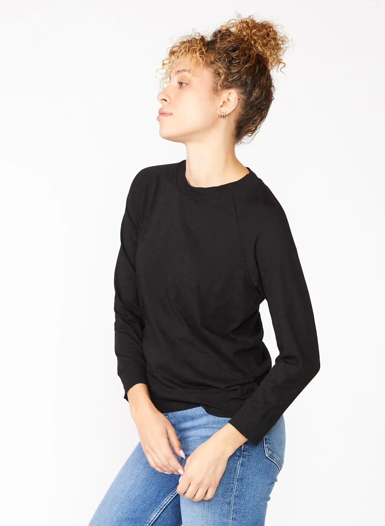 Supima Slub Jersey Sweatshirt Tee in Black