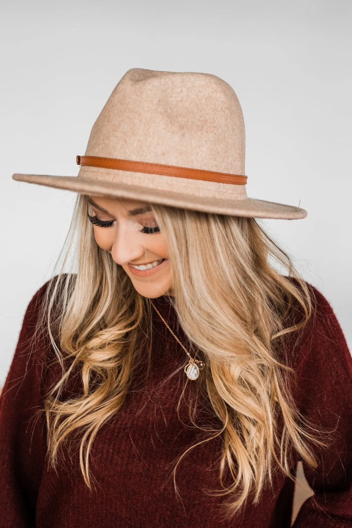 Sweetheart Smiles Felt Panama Hat- Beige