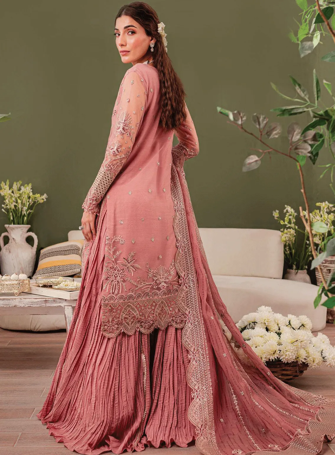 Tabeer By Farasha Embroidered Net Unstitched 3 Piece Suit - FRS23TW 07 ROSA