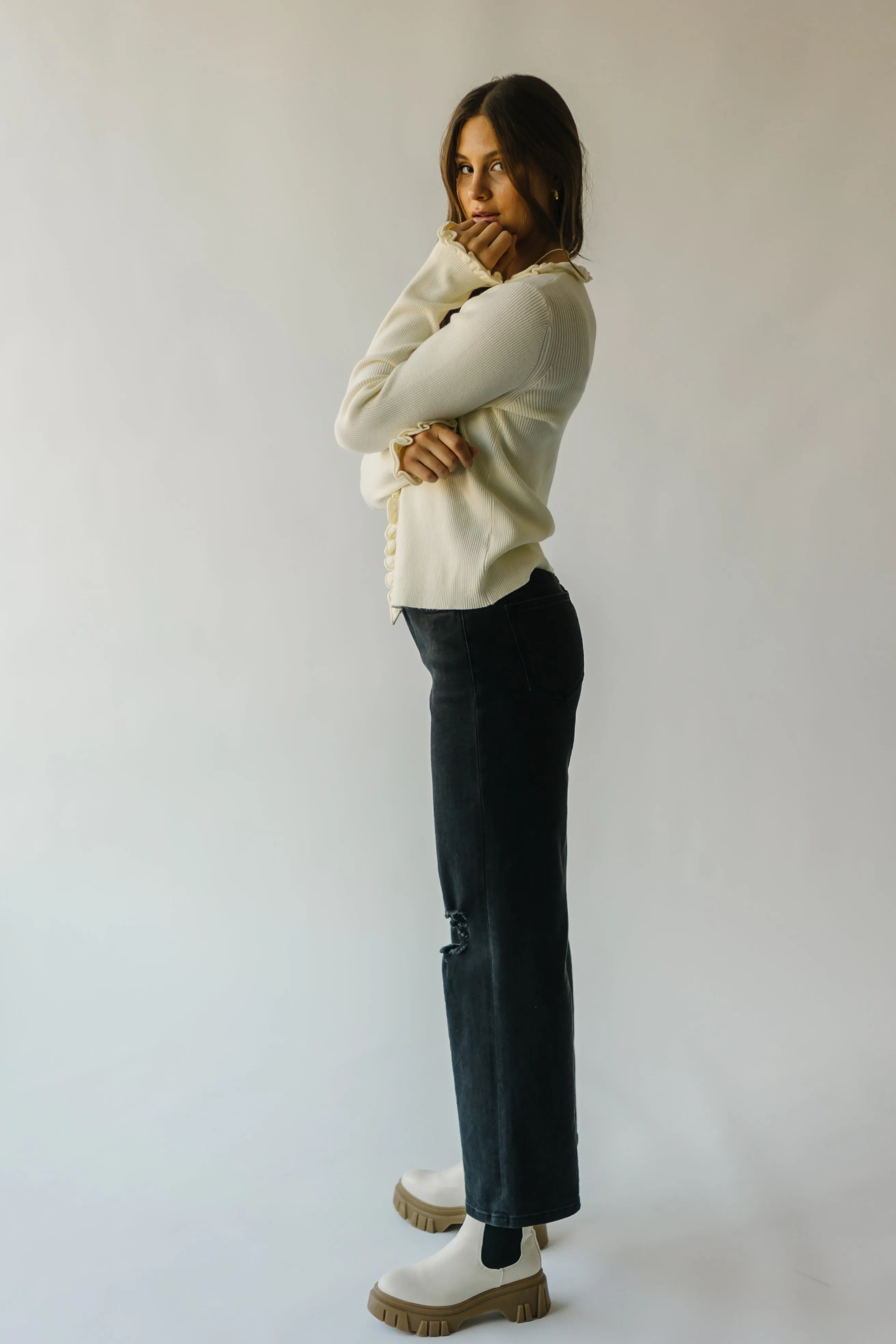 The Sagola Frill Hem Cardigan in Cream