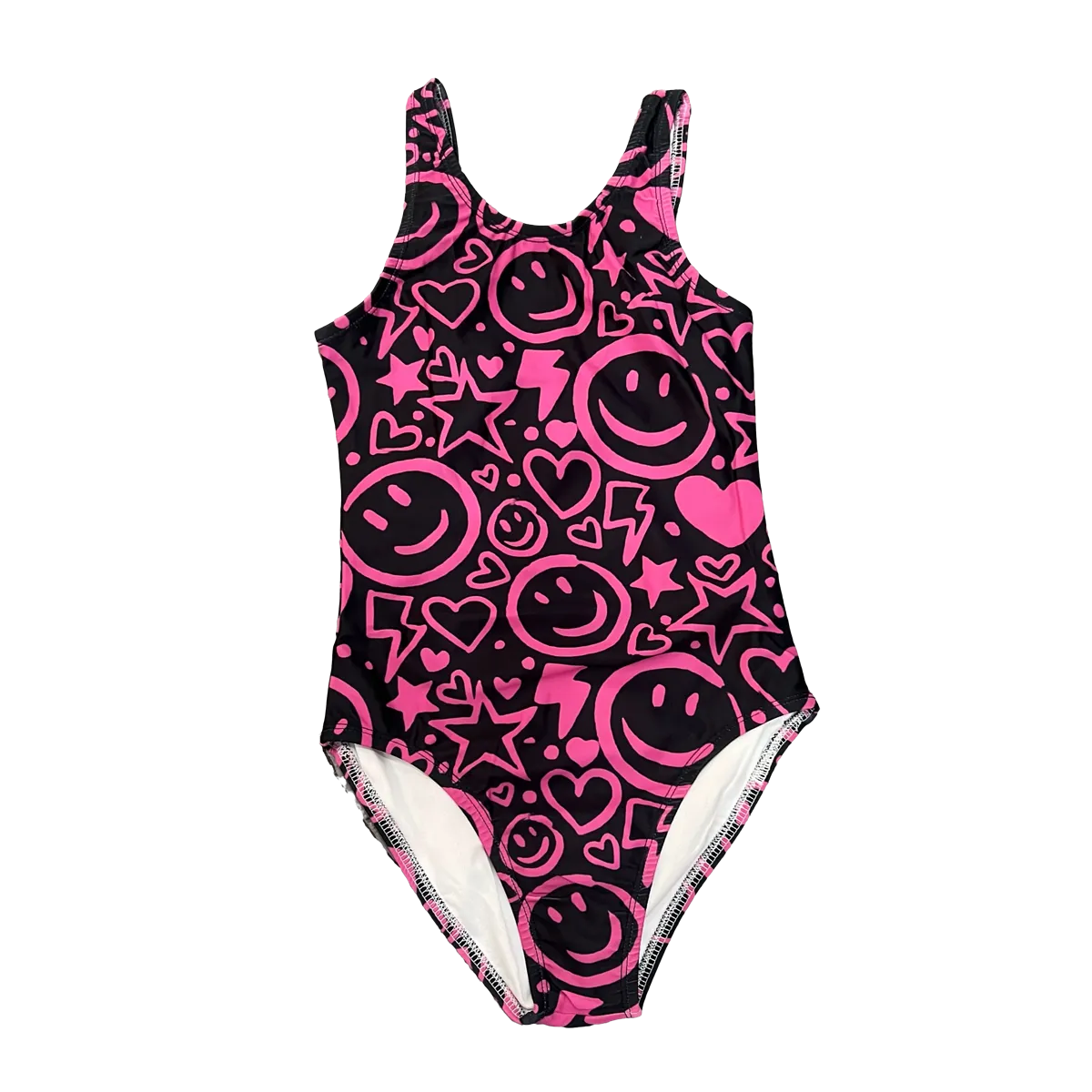 Tweenstyle by Stoopher Black & Pink Smiles Print Swimsuit