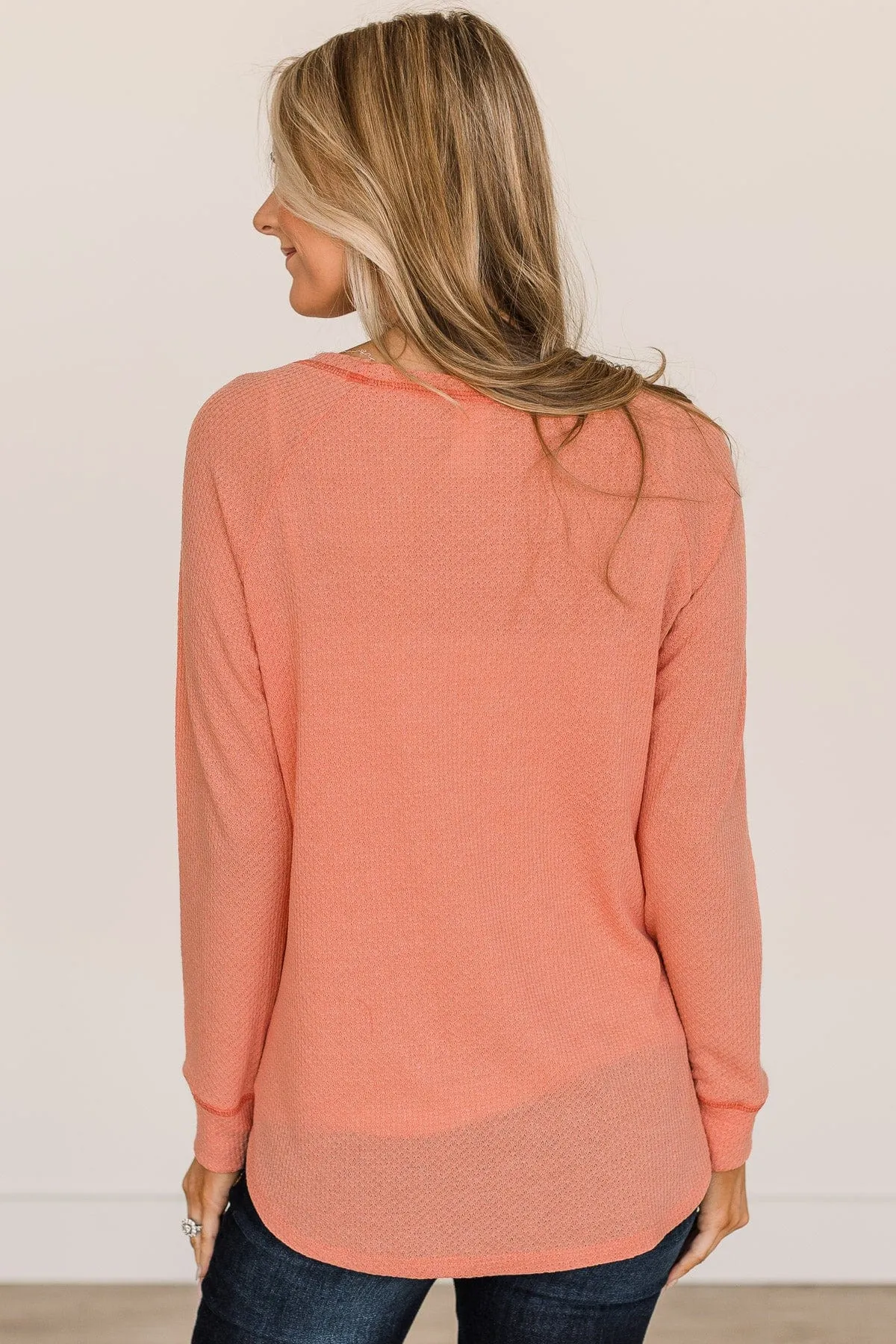 Warmest Love Knit Long Sleeve Top- Coral