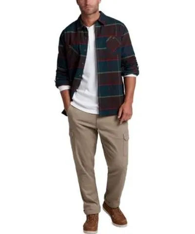 Weatherproof Vintage Mens Plaid Shirt Jacket Waffle Knit Long Sleeve Henley Regular Fit Cargo Pants