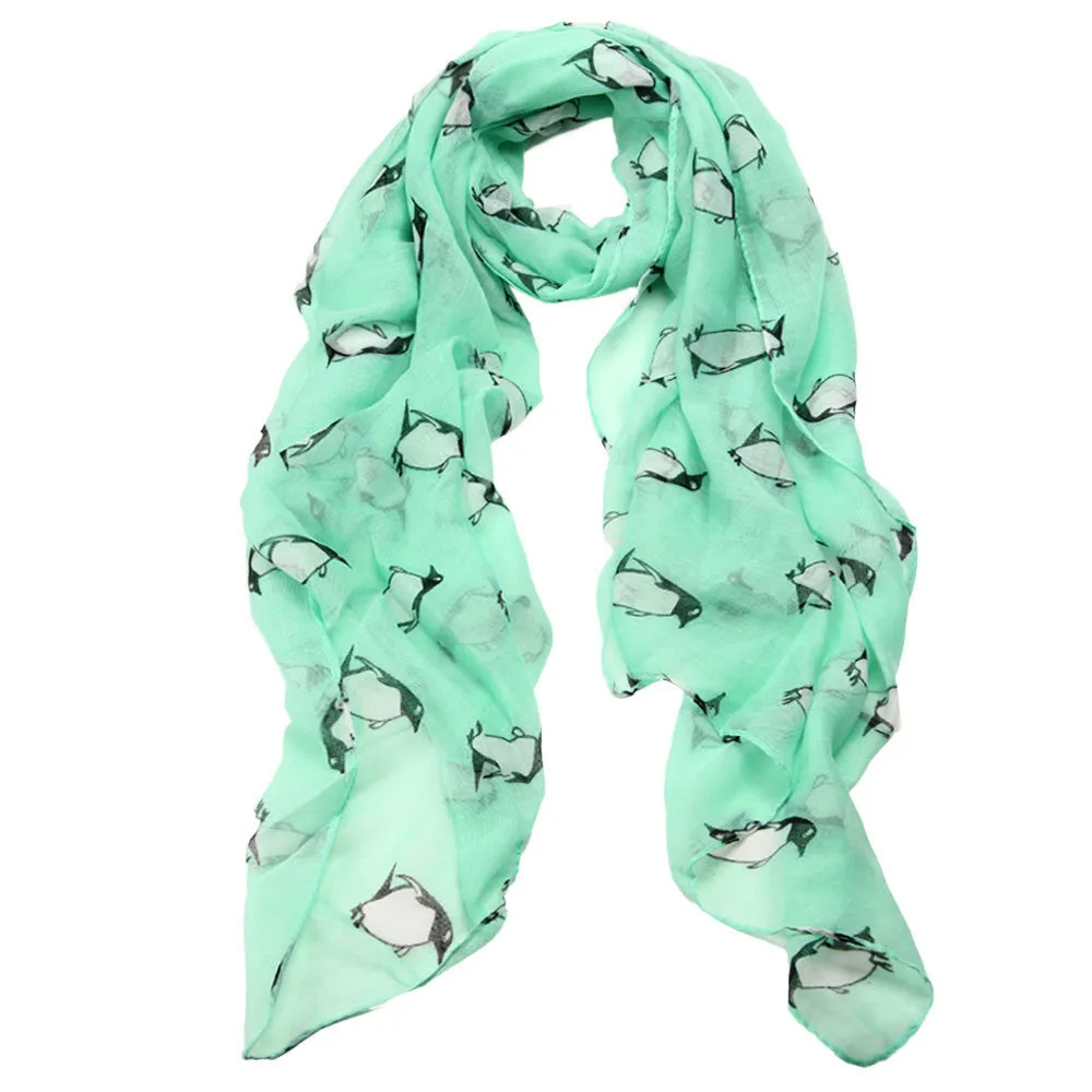 Women Lady Penguin Print Shawl Voile Rectangle Scarf Women's Girl Floral Print Scarf Wrap