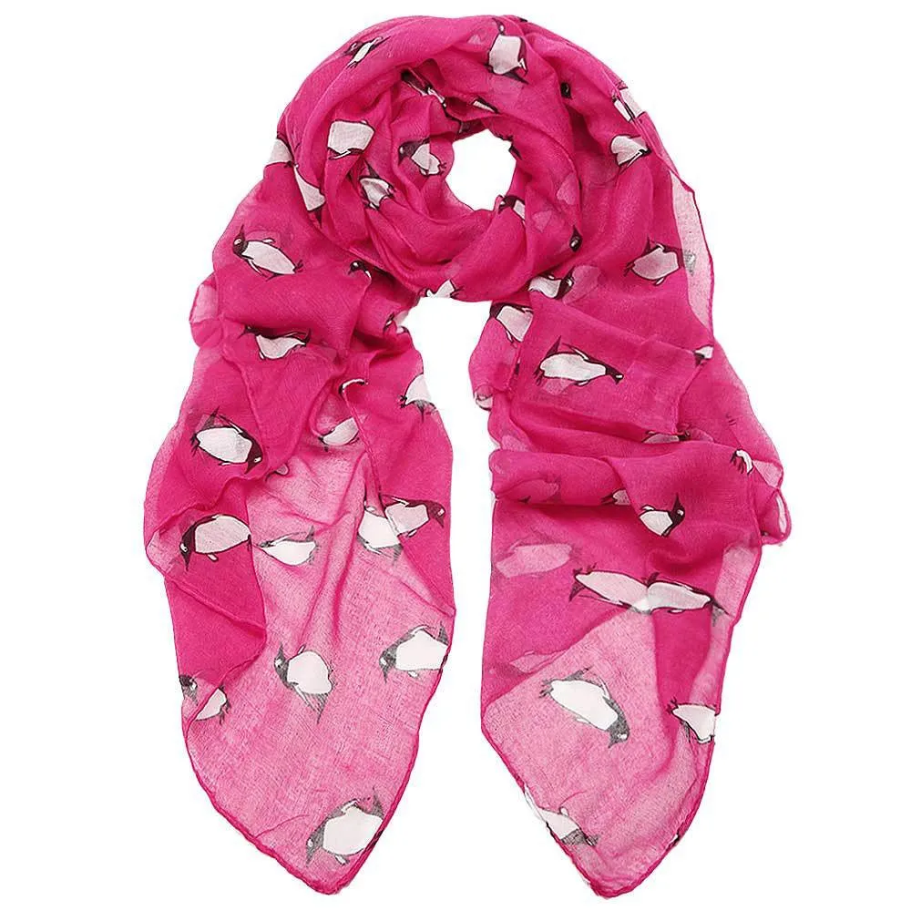 Women Lady Penguin Print Shawl Voile Rectangle Scarf Women's Girl Floral Print Scarf Wrap