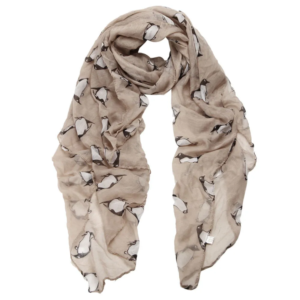 Women Lady Penguin Print Shawl Voile Rectangle Scarf Women's Girl Floral Print Scarf Wrap