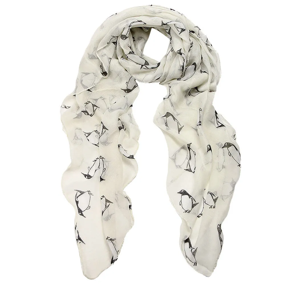 Women Lady Penguin Print Shawl Voile Rectangle Scarf Women's Girl Floral Print Scarf Wrap