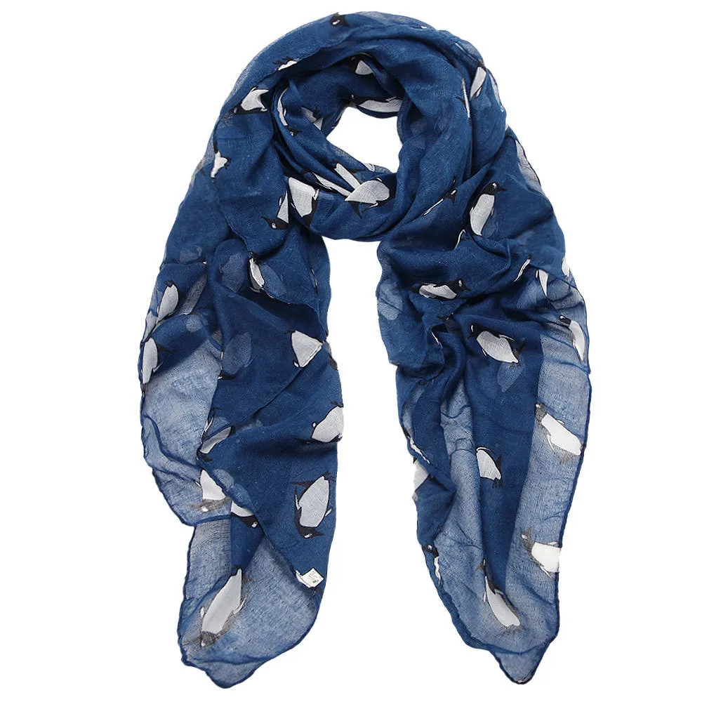 Women Lady Penguin Print Shawl Voile Rectangle Scarf Women's Girl Floral Print Scarf Wrap