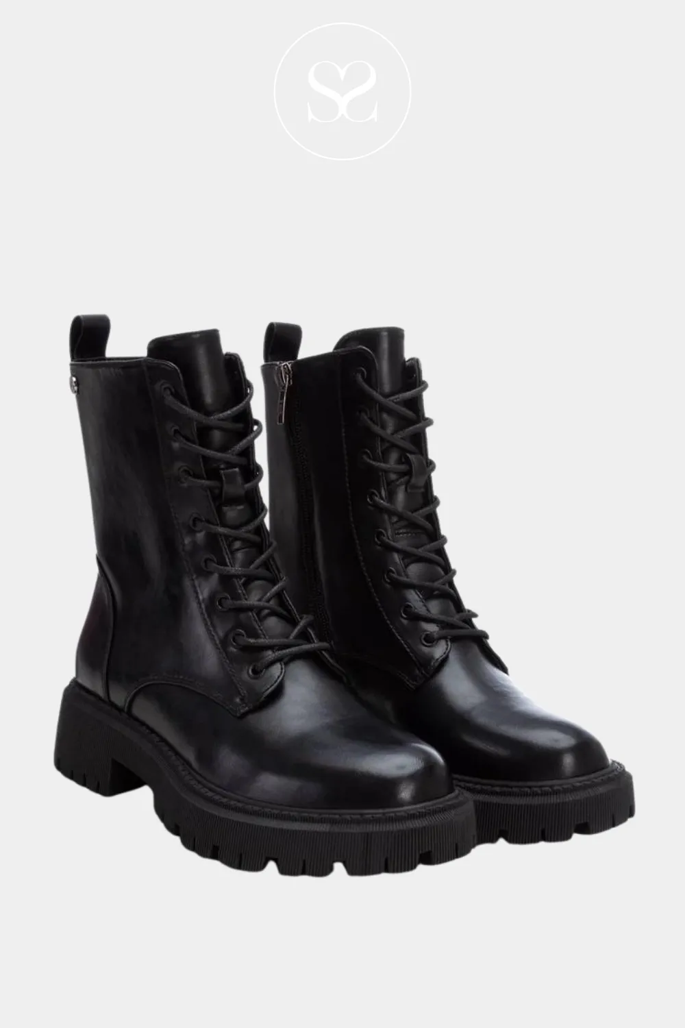 XTI 143318 BLACK MILITARY STYLE BIKER BOOTS