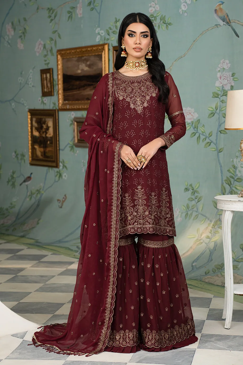 Zarif Afsanah Luxury Embroidered Chiffon Unstitched 3Pc Suit ZAF 12 RESHAM