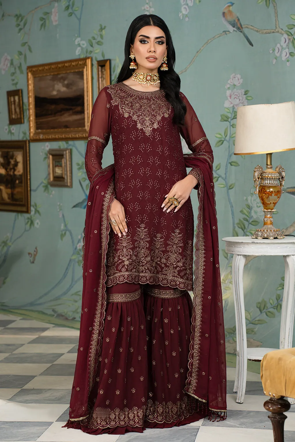 Zarif Afsanah Luxury Embroidered Chiffon Unstitched 3Pc Suit ZAF 12 RESHAM