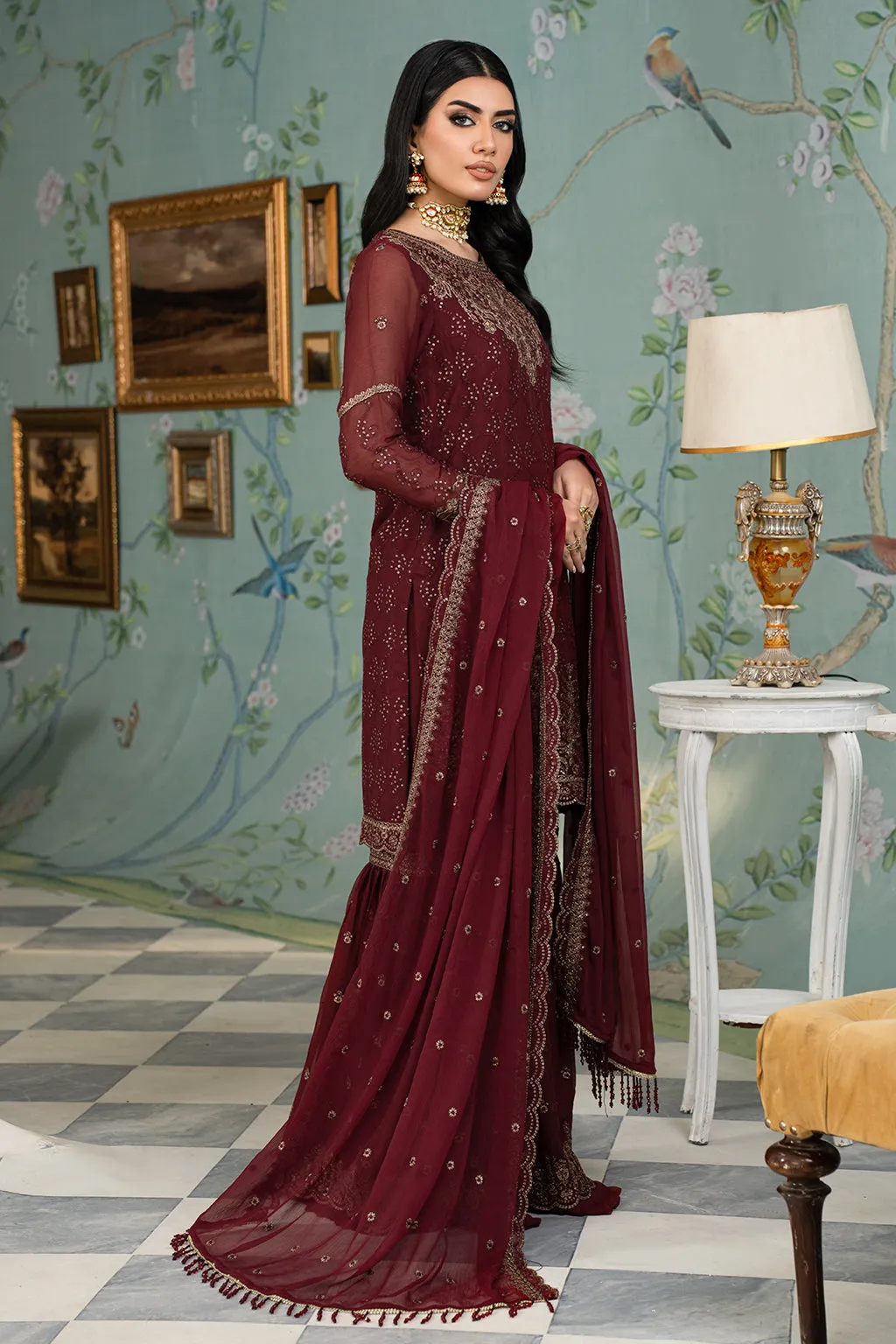 Zarif Afsanah Luxury Embroidered Chiffon Unstitched 3Pc Suit ZAF 12 RESHAM