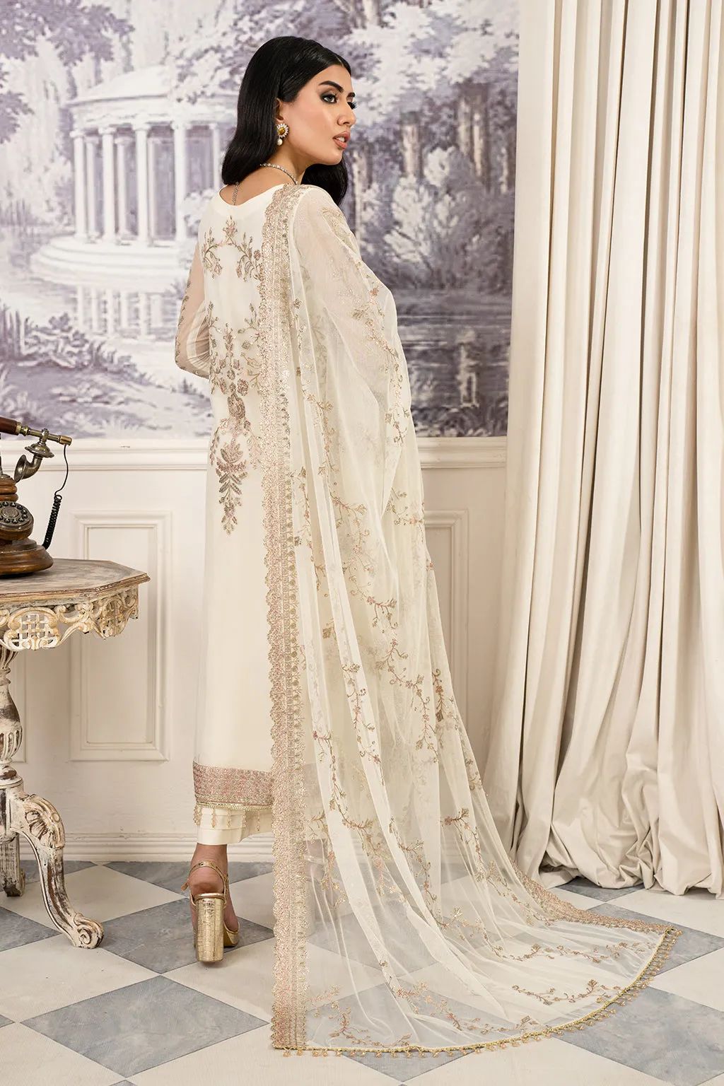 Zarif Afsanah Luxury Embroidered Net Unstitched 3Pc Suit ZAF 03 NEELAM